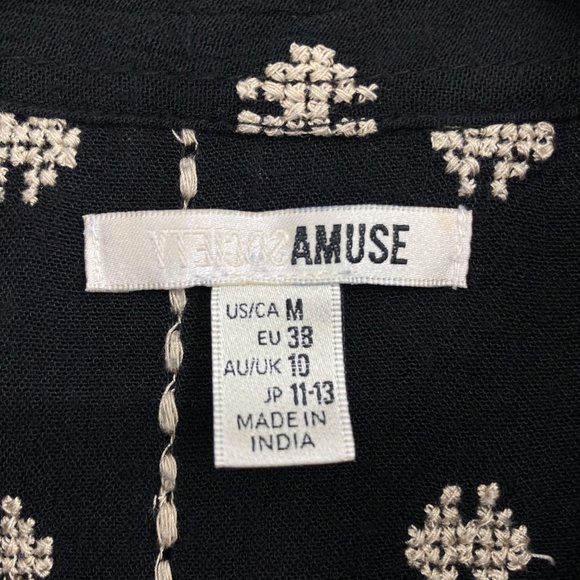 AMUSE SOCIETY Black Cream Embroidered Keyhole Long Sleeve Blouse Size M - Picture 13 of 15